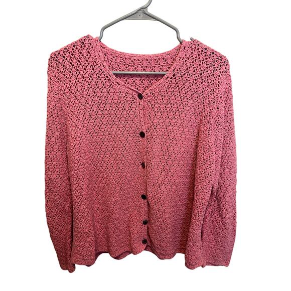 Vintage Pink Crochet Cardigan Sweater Cottagecore Indie Boho Knit Size M/L - Picture 1 of 9
